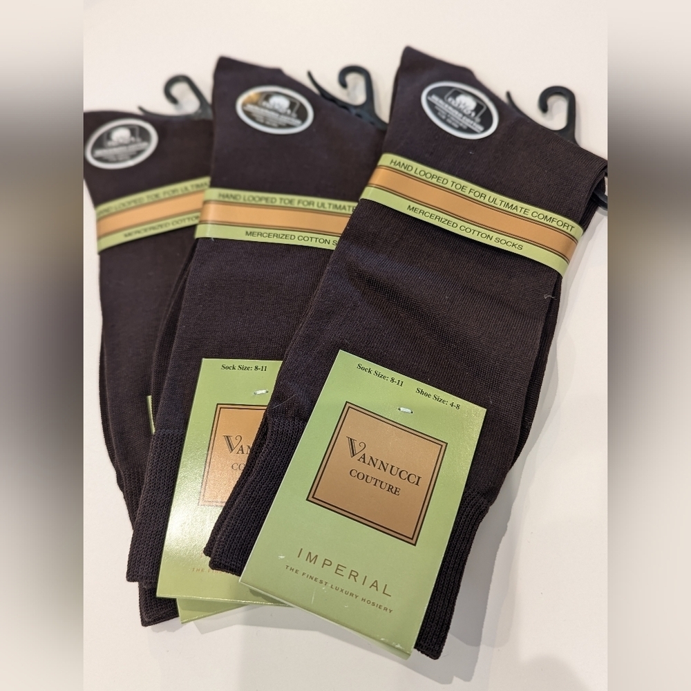 NWT Vannucci Couture Brown Imperial Cotton Dress socks 3 pairs -shoe size 4-8